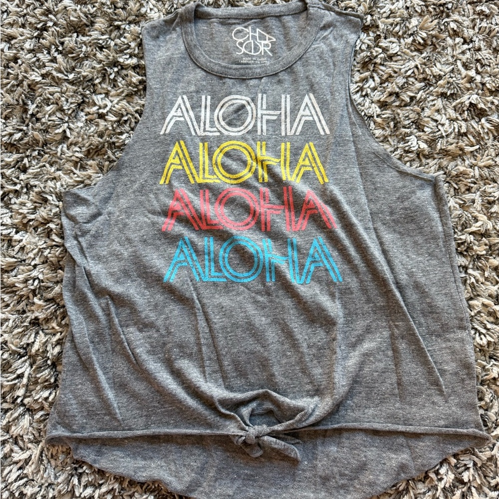 Chaser Gray Tank Top with Multicolor "ALOHA" Graphic